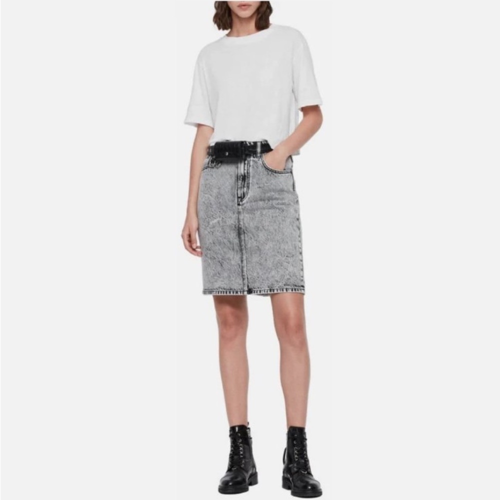 AllSaints Nara Pencil Skirt Denim Jean Black Acid Wash Vintage Inspired XS 0 2 4 - Picture 2 of 11